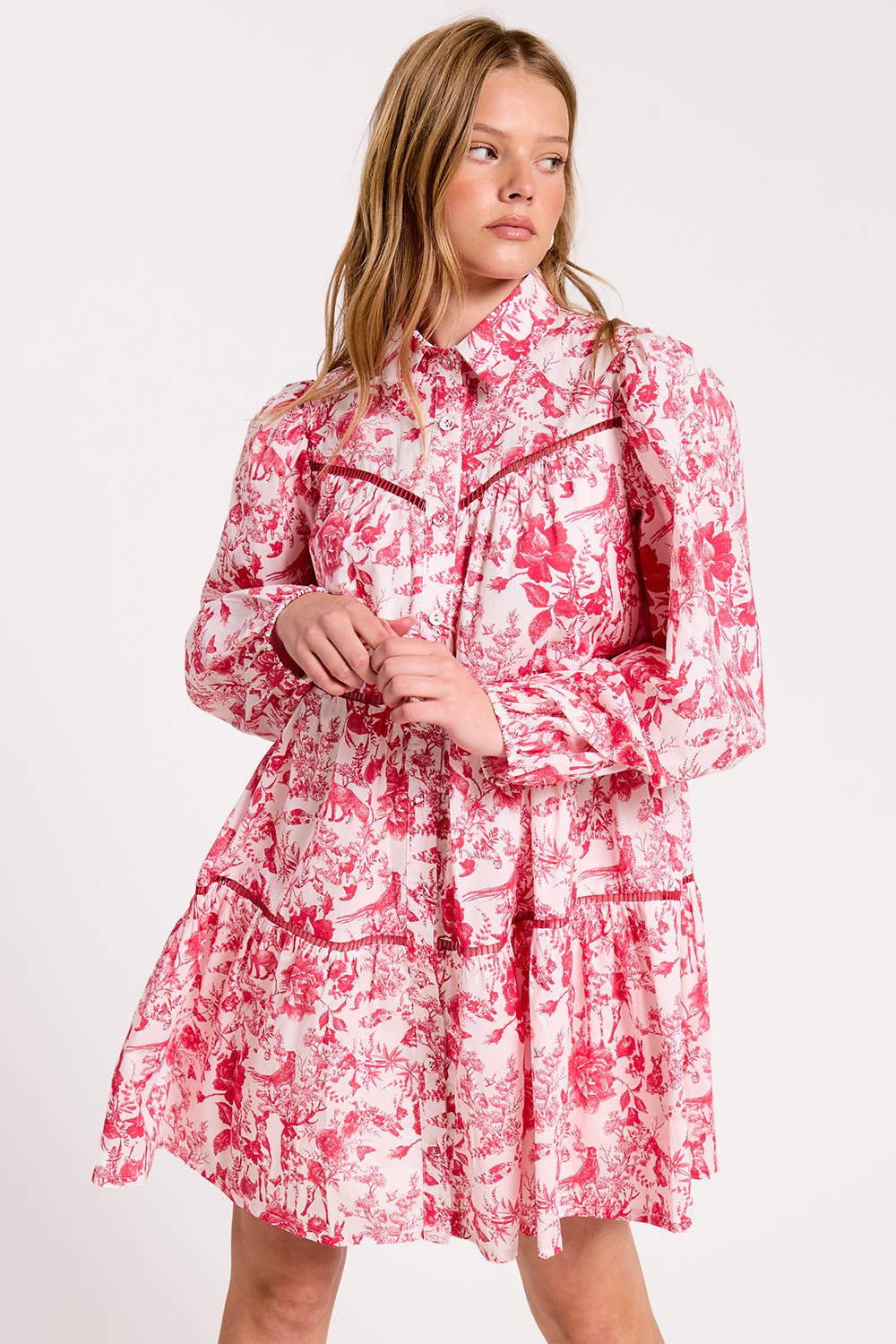 Ultramarine - Wholesale Dress - Women's - Toile Button-down Shirt Mini Dress6