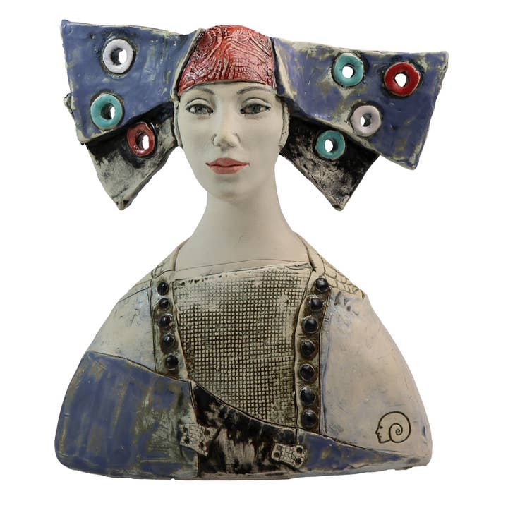 Art Deco Bust Sculpture with a Bow Hat | Original one-off for wholesale by Art In Ceramic