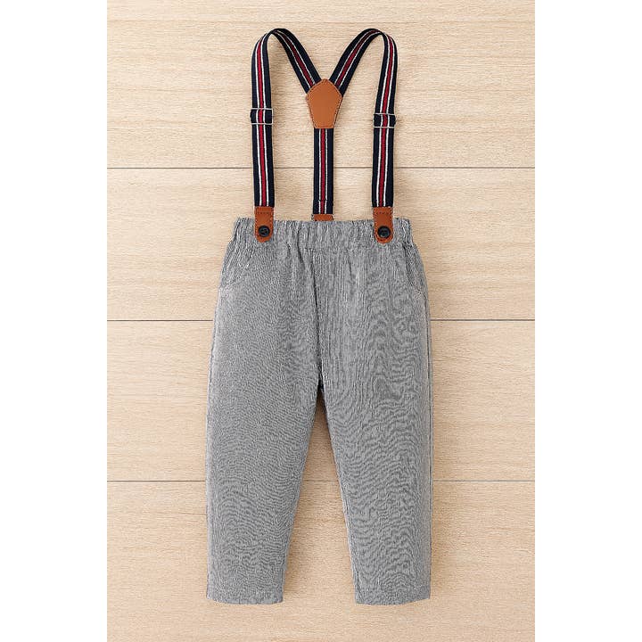 Black-Grey Classic Boy Cotton Chino Pants with Suspenders for wholesale by Fennco Styles