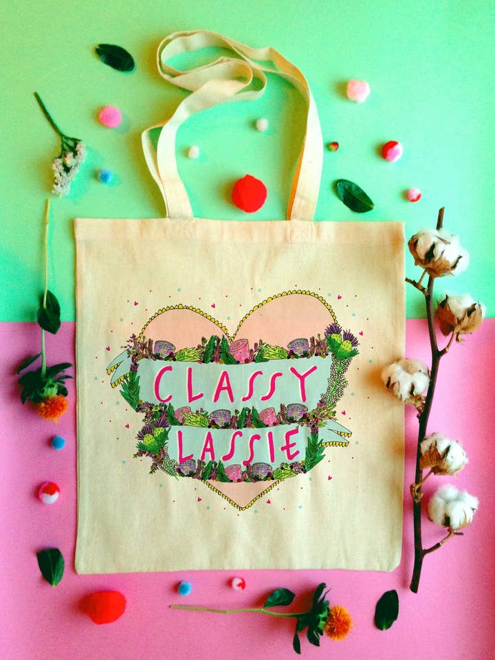 Borsa tote Classy Lassie Heart per la vendita all'ingrosso da parte di Claire Barclay Draws