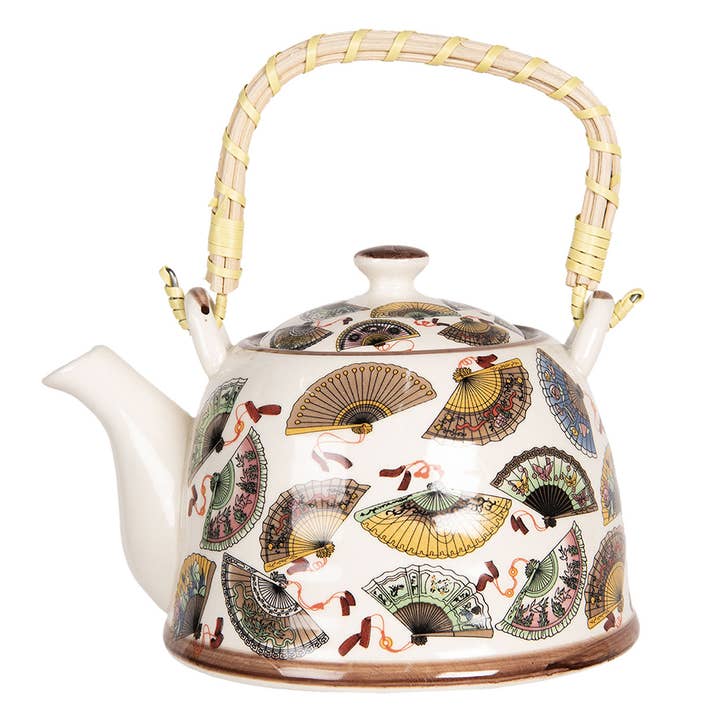 6CETE0065 Teapot with Infuser 800 ml Beige Blue Porcelain for wholesale by Clayre & Eef