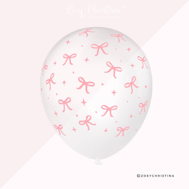 Zoey Christina - Vendita all'ingrosso A palloncino - Palloncini in Lattice Trasparente con Fiocco Rosa – Festa Coquette (Confezione da 25)1