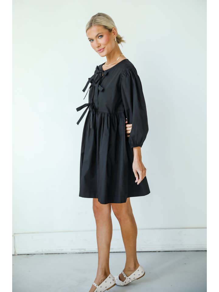 Noir Robe Babydoll Mini Noire à Nœud Définition Mignonne en vente sur Faire9