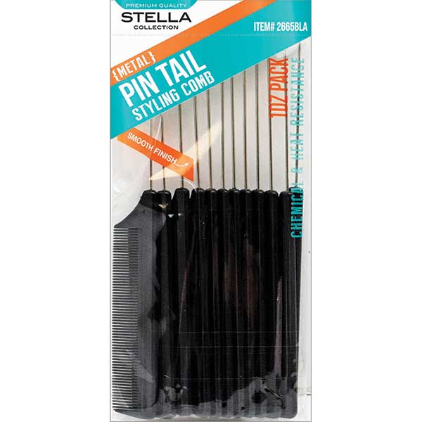 Majestic Wholesale - Wholesale Hair Brush/Comb - STELLA PIN TAIL COMB 12PACK/CT ASSORT COLORS1