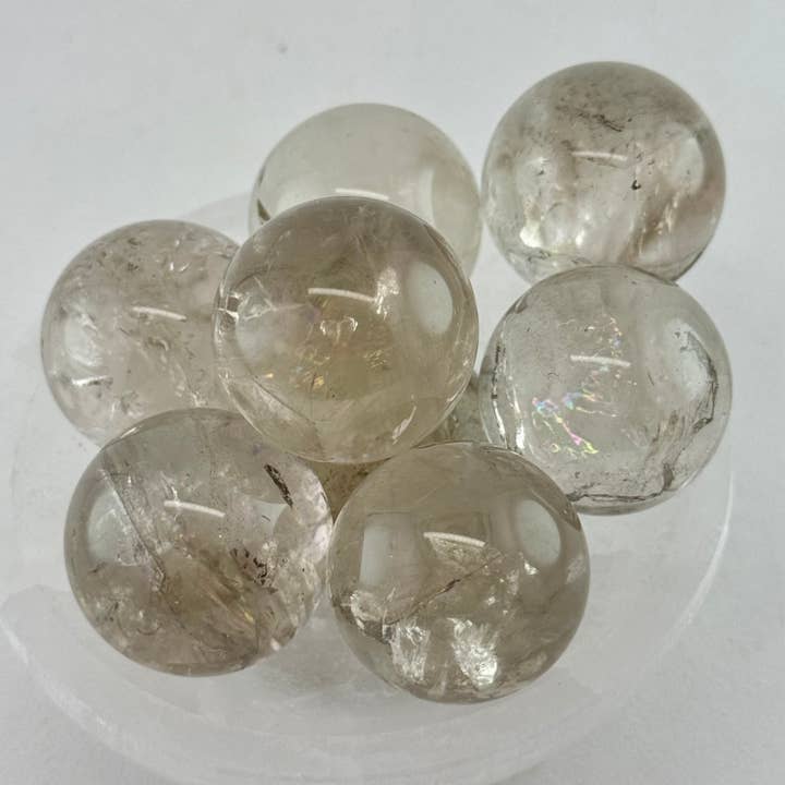 Liv Rocks - Wholesale Spiritual Stone/Crystal - Rainbow Smoky Quartz Spheres w/ Holder | Mini Crystal Ball