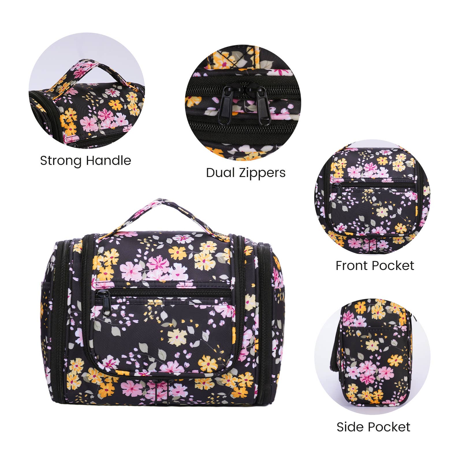 wandf - Wholesale Toiletry Bag - Women's - Versatile Hanging Cosmetic Bag with Floral Design for Travel9