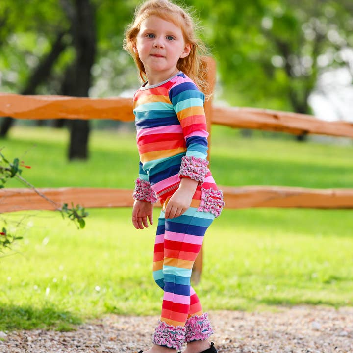 AnnLoren – Leggings - Criança por atacado – Meninas Rainbow Folhos com Borda Leggings Roupa Soft Kids