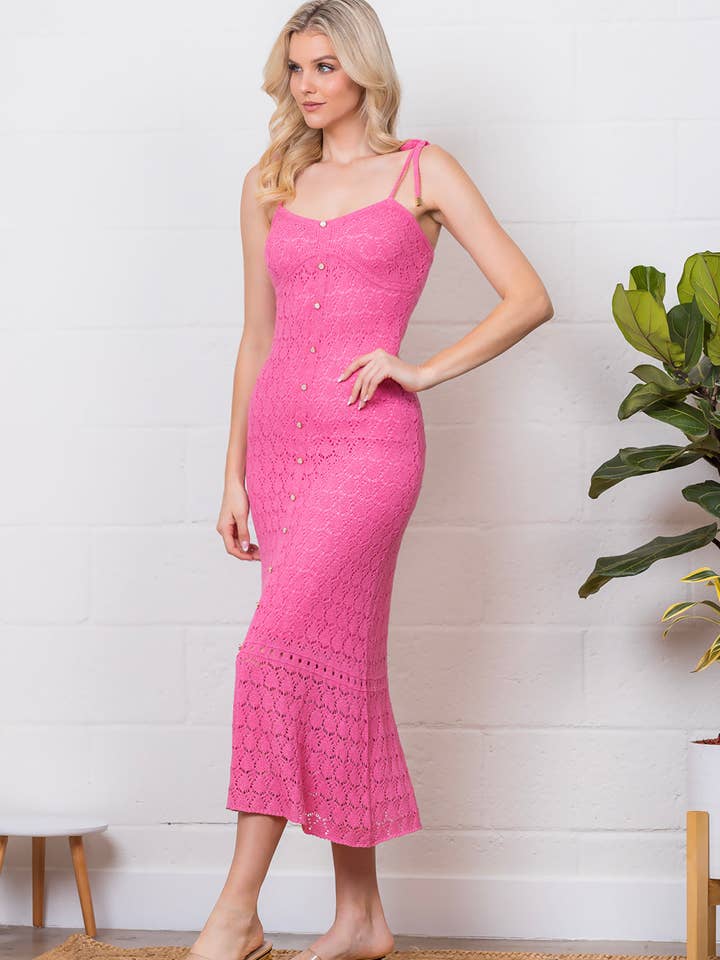 Taelynn - Venta al por mayor Vestido - Mujer - LWD74063T-Vestido midi de punto con botones y tirantes finos2