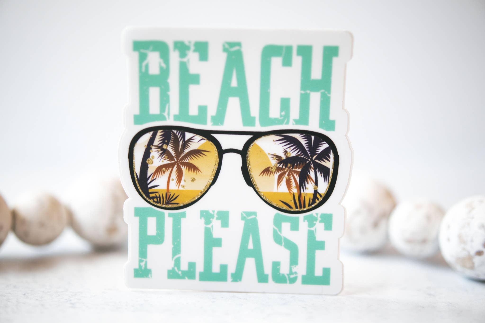 Savannah and James Co - Wholesale Sticker - Beach Please,  Sunglasses, Clear, Vinyl Sticker, 3x3 in.2