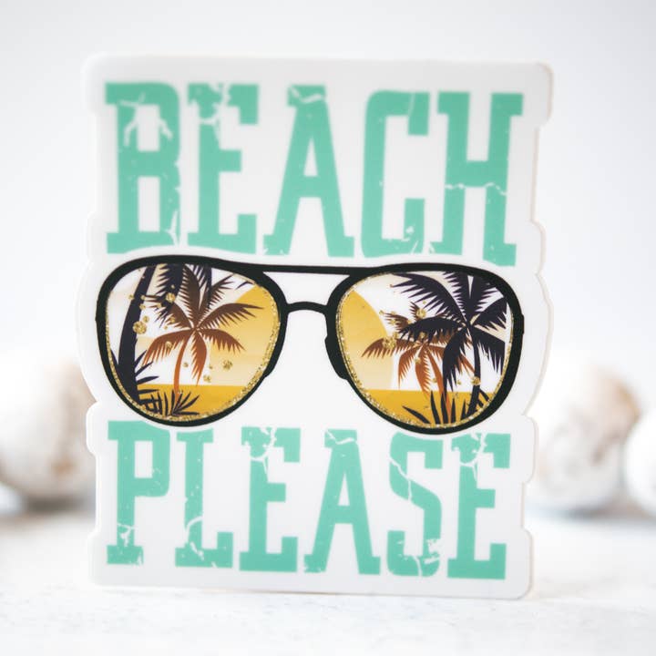 Savannah and James Co - Wholesale Sticker - Beach Please, Sunglasses, Clear, Vinyl Sticker, 3x3 in.2
