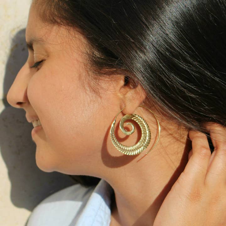 Saraswati Imports - Wholesale Hoop Earrings - Lyrebird Feather Brass Hoop Earrings