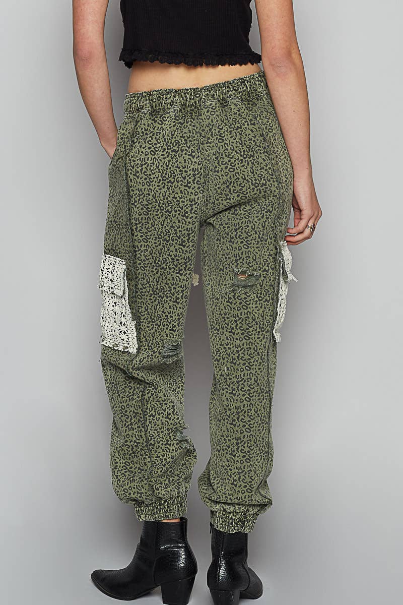 Pol Clothing - Wholesale Jeans - Women's - Tie waistband contrast crochet cargo pockets denim joggers25