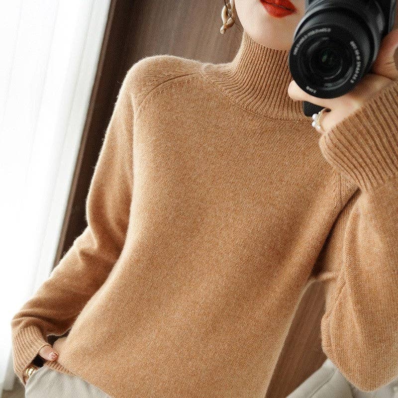 FurDecoration - Wholesale Knit Sweater - Women's - Solid Color Minimalist High Neck Loose Fit Chunky Knit Sweater0
