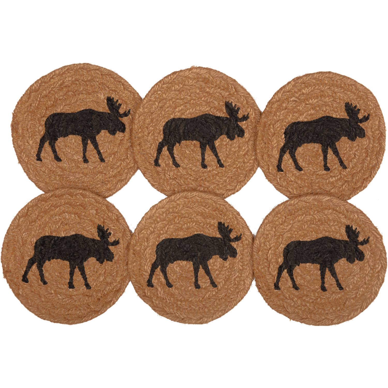 VHC Brands - Wholesale Coasters - Cumberland Stenciled Moose Jute Coaster Set of 61