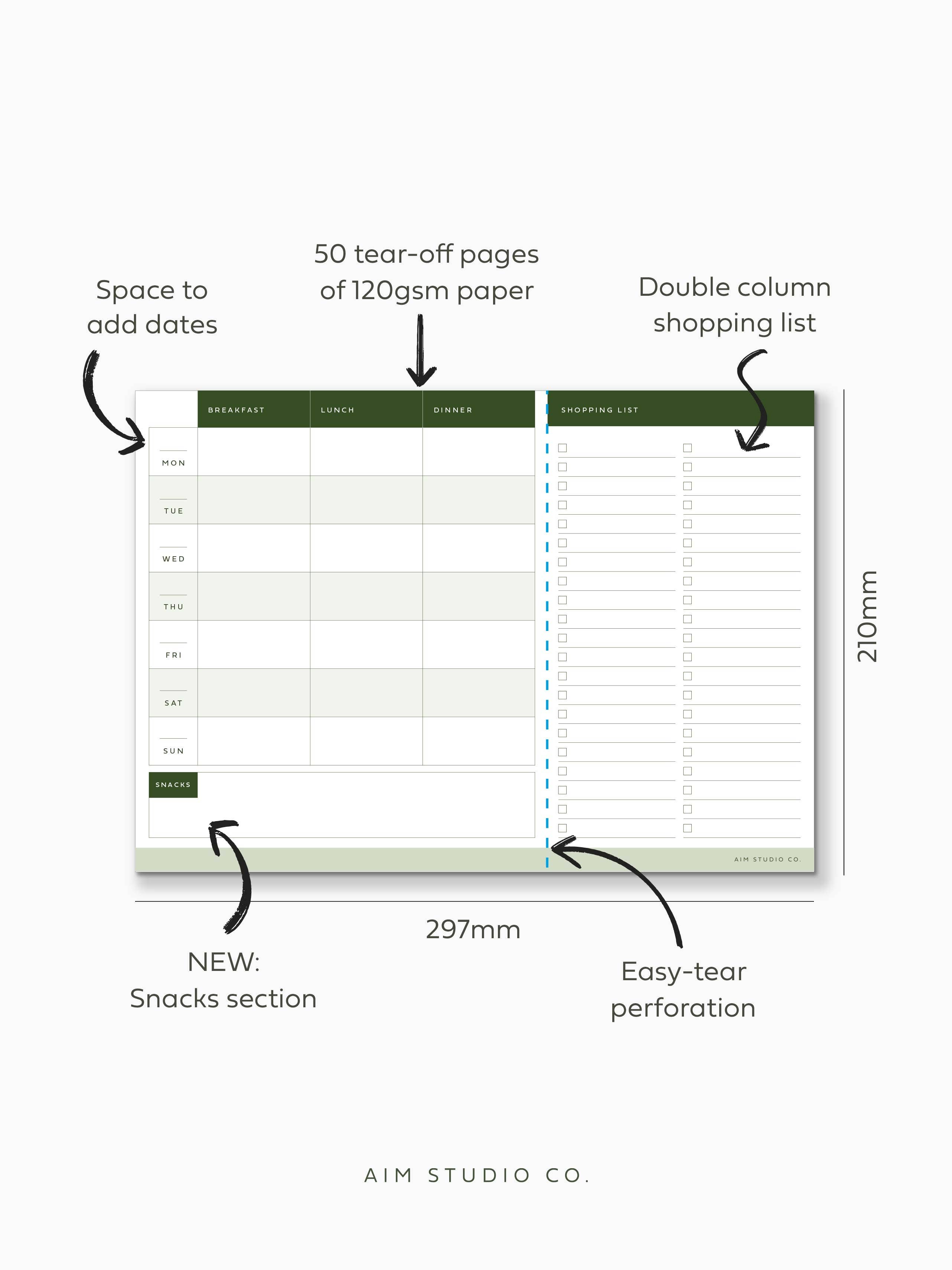 AIM Studio Co – wholesale Notepad – Weekly Meal Planner A4 Notepad with Perforated Shopping List7