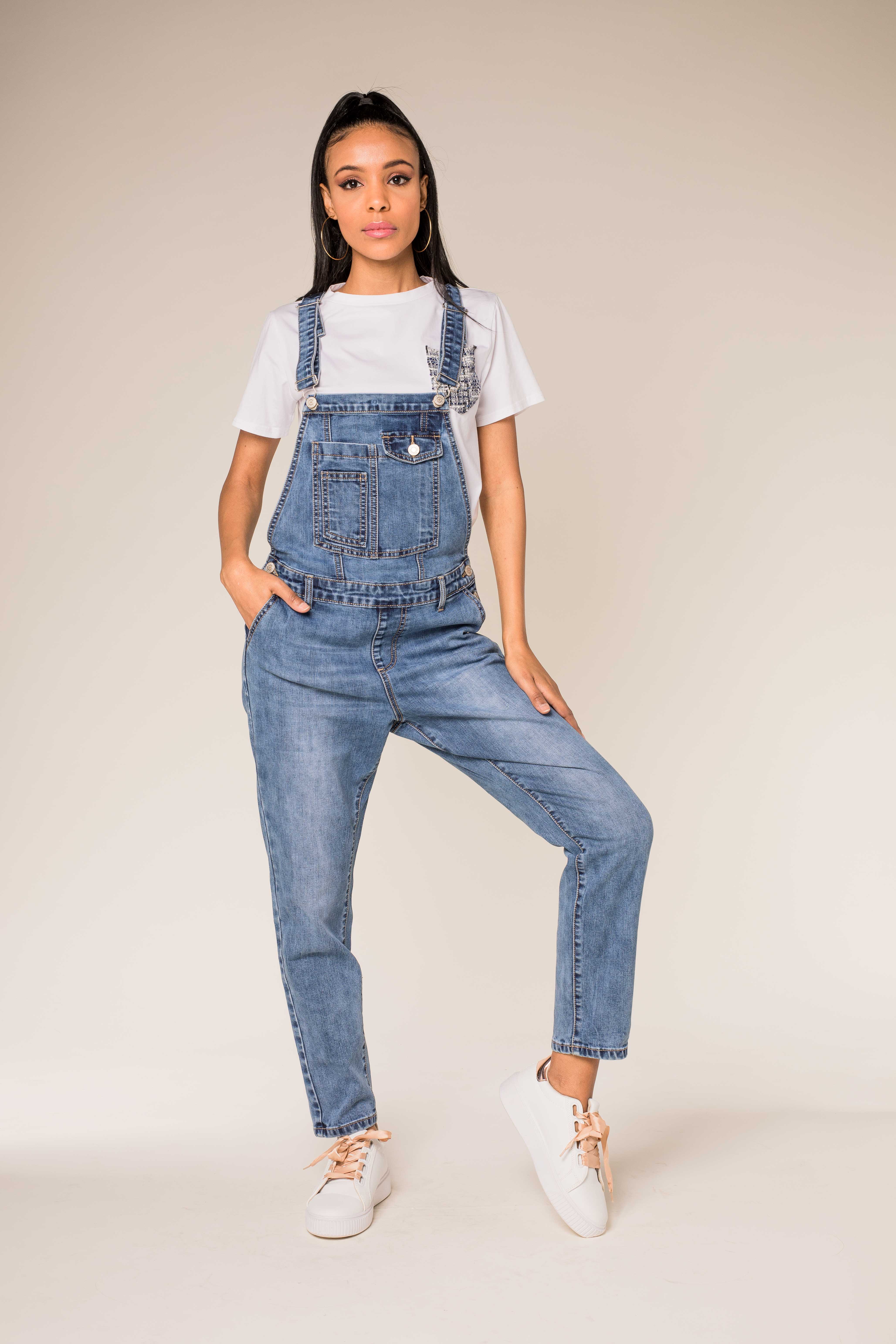Nina Carter - Wholesale Overalls - Women's - S512 wide stretch boyfriend jean denim overalls1