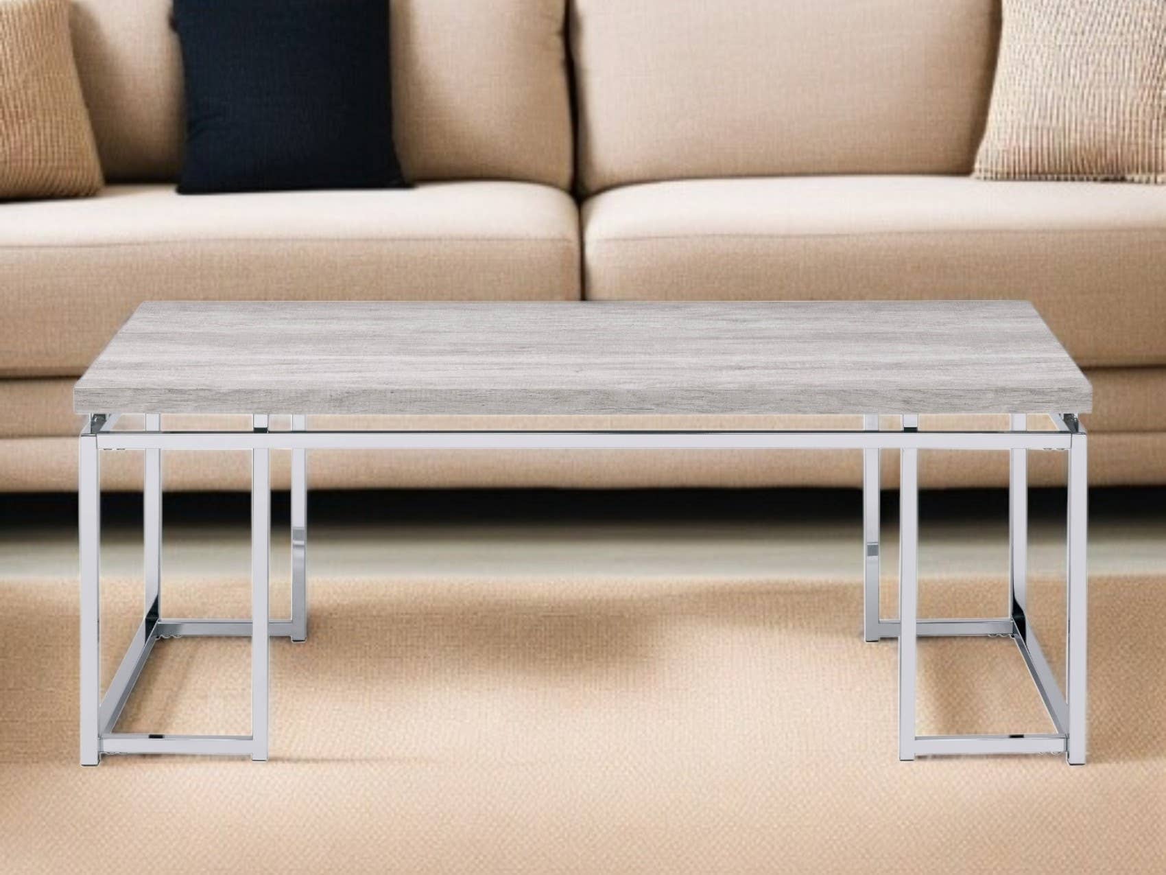 HomeRoots - Wholesale Coffee Table - 47" Oak and Silver Wood And Metal Frame Coffee Table1