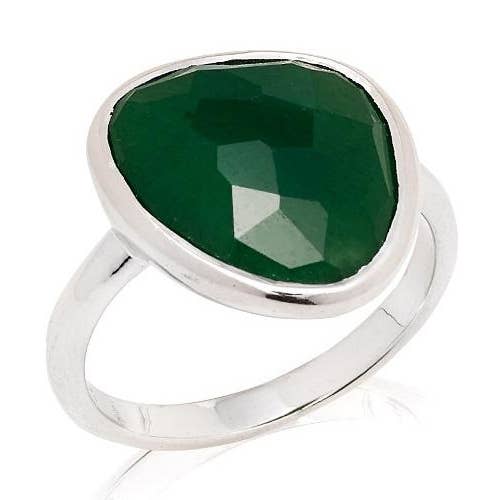 Anillo con aventurina verde natural en plata de ley chapada en rodio para venta al por mayor de OPALOOK France
