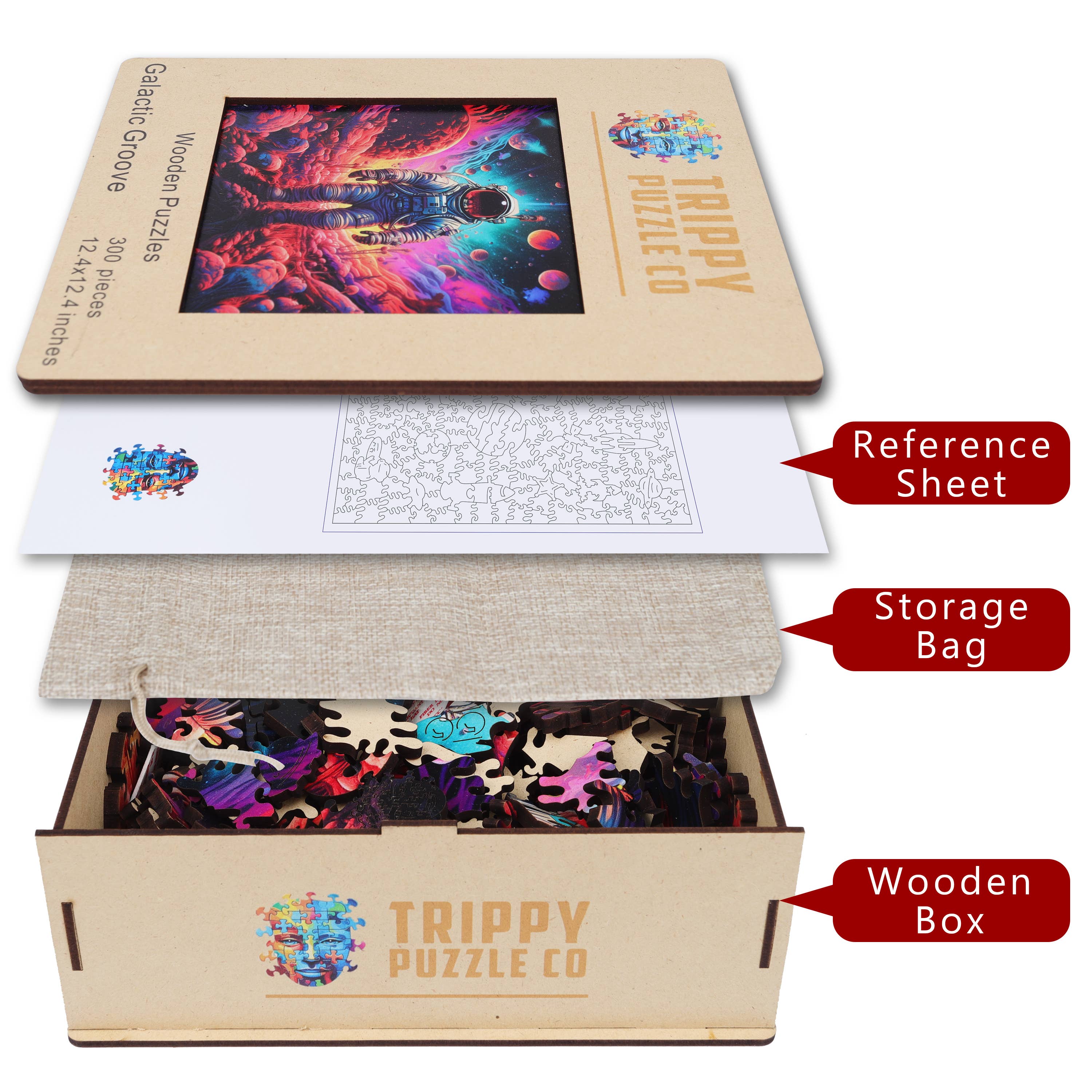 Trippy Puzzle Co - Wholesale Puzzle - Adult - Galactic Groove Wooden Jigsaw Puzzle 300PC3