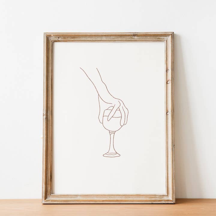 Minimal Wine Line Art Print, Wine And Bar Cart Decor for wholesale by Abate Graphics