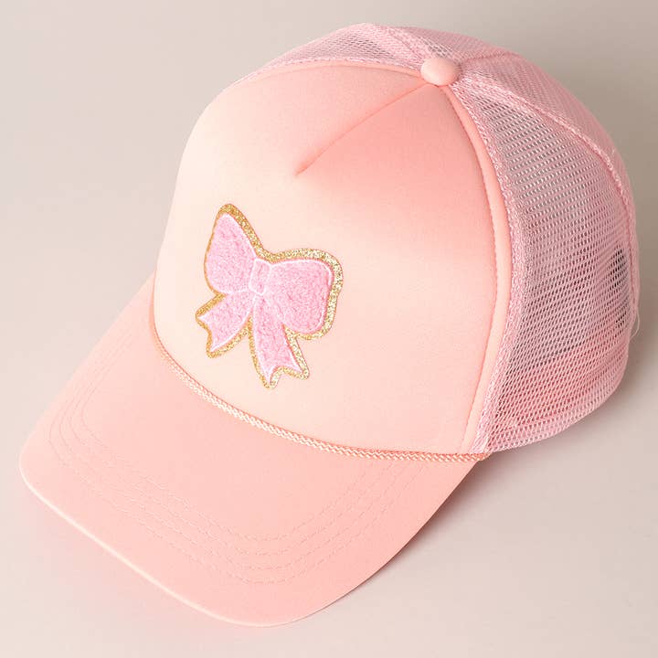 Fashion City - Wholesale Trucker Hat - Women's - Pink Bow Patch Foam Mesh Back Trucker Hat12