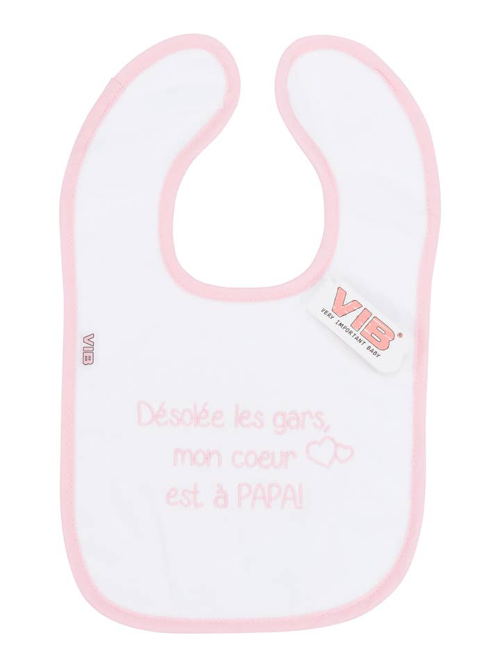 Bib Désolée les gars, mon coeur est à Papa! White-Pink for wholesale by Very Important Baby®