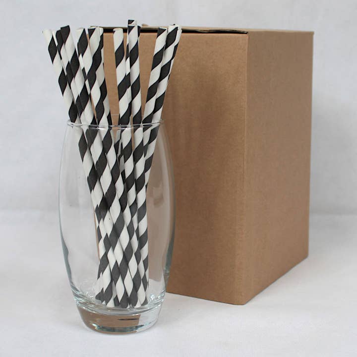 Innovative Paper Solutions - Vendita all'ingrosso Cannuccia - Cannucce di carta a righe bianche e nere (6 mm x 200 mm)2