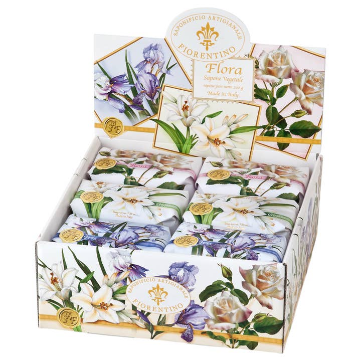 Rose, Iris & Lily présentoir de savons 12 pièces pour la vente par Gentil Scents