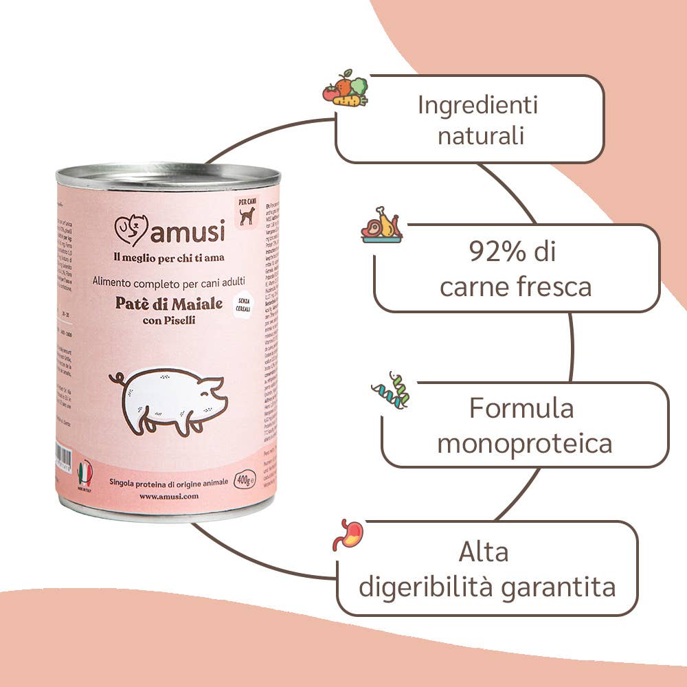 Pettech S.r.l. – Großhandel Tiernahrung – Hund – Schweinefleischragout mit Erbsen für ausgewachsene Hunde1