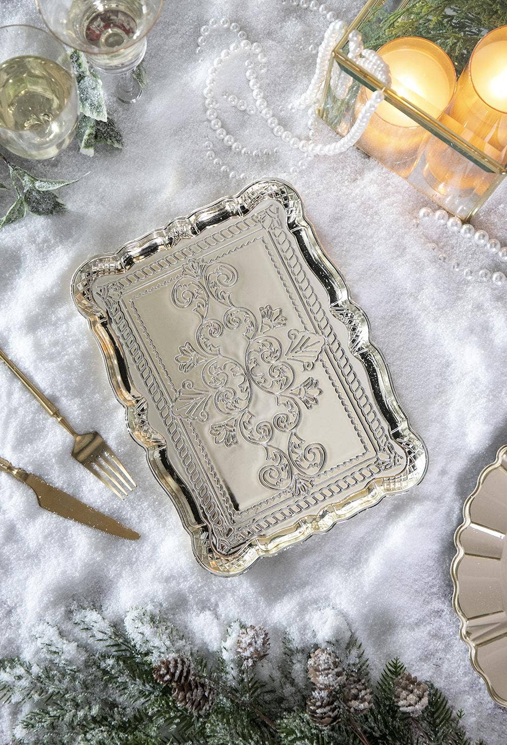 A&B Home Group Inc. - Wholesale Decorative Plate/Dish/Bowl - 12x9" Golden Scrollwork Plastic Charger Plate0