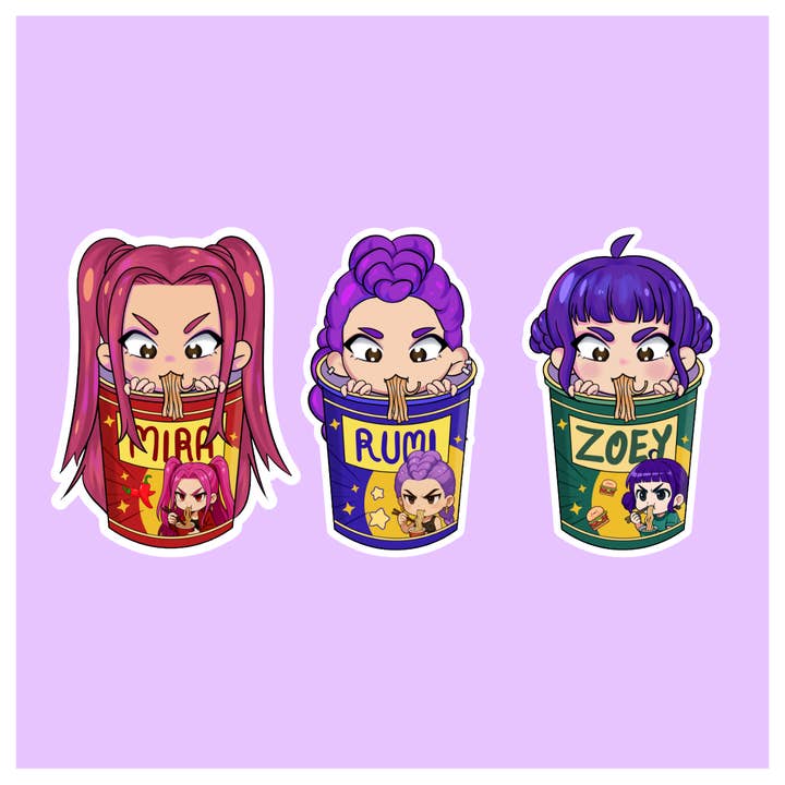 Autocolante inspirado em KPop de Copos de Ramen Huntrix por atacado de Shadows of Sunshine