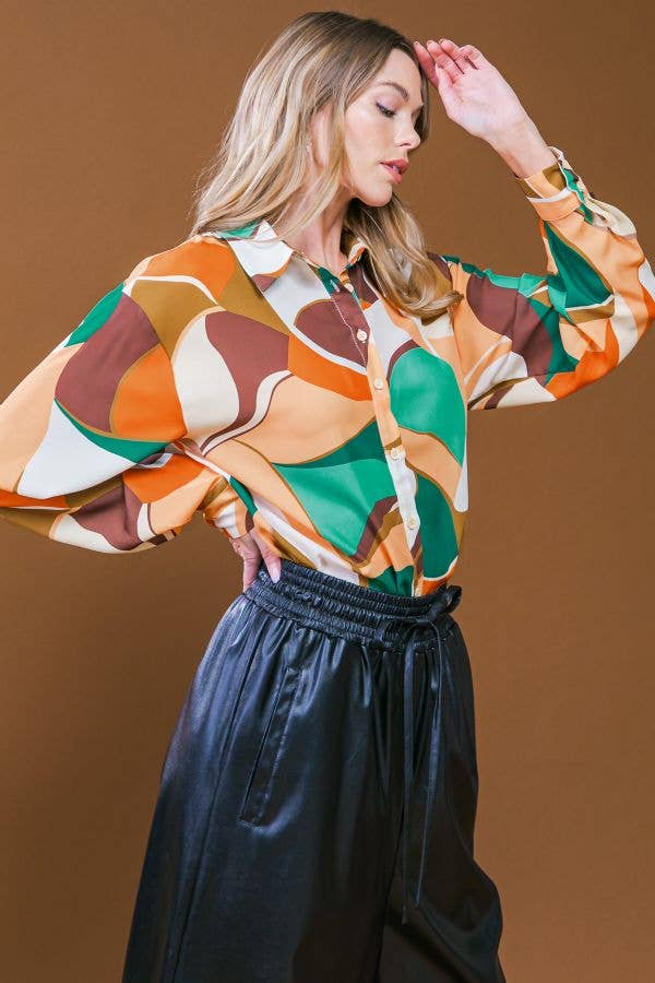 RUST GREEN A printed woven top - IT12679 for wholesale on Faire2