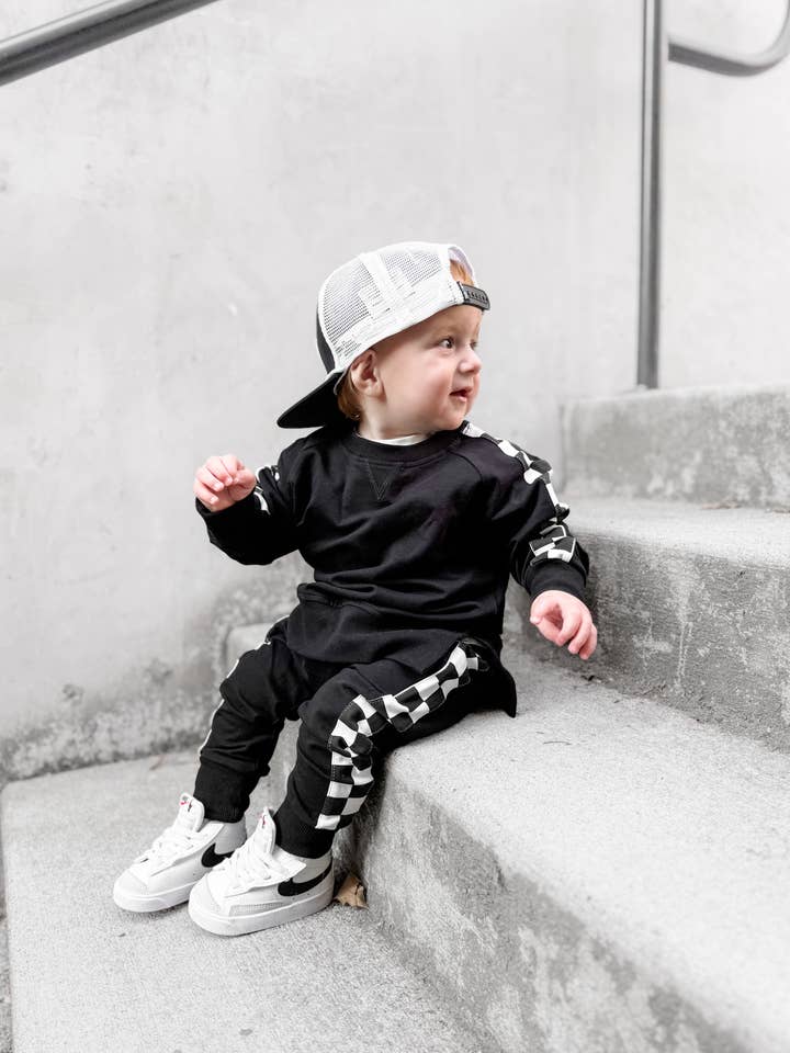 Little Bipsy - Wholesale Lounge Sweatpants/Joggers - Kids - Side Checkered Jogger - Black8