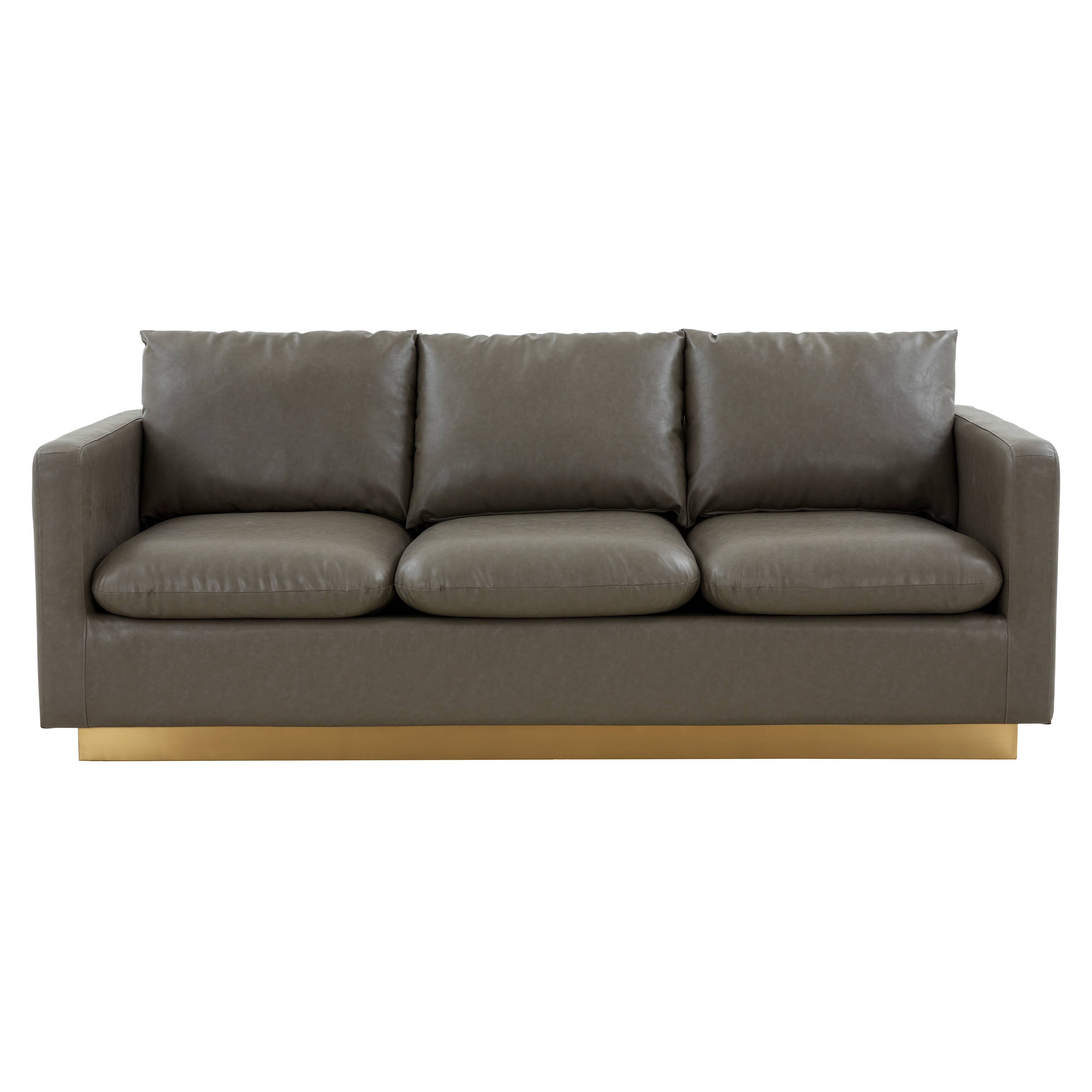 LeisureMod - Wholesale Sofa - Nervo 3-Seater Velvet/Leather Full Sofa with Gold Steel Base29