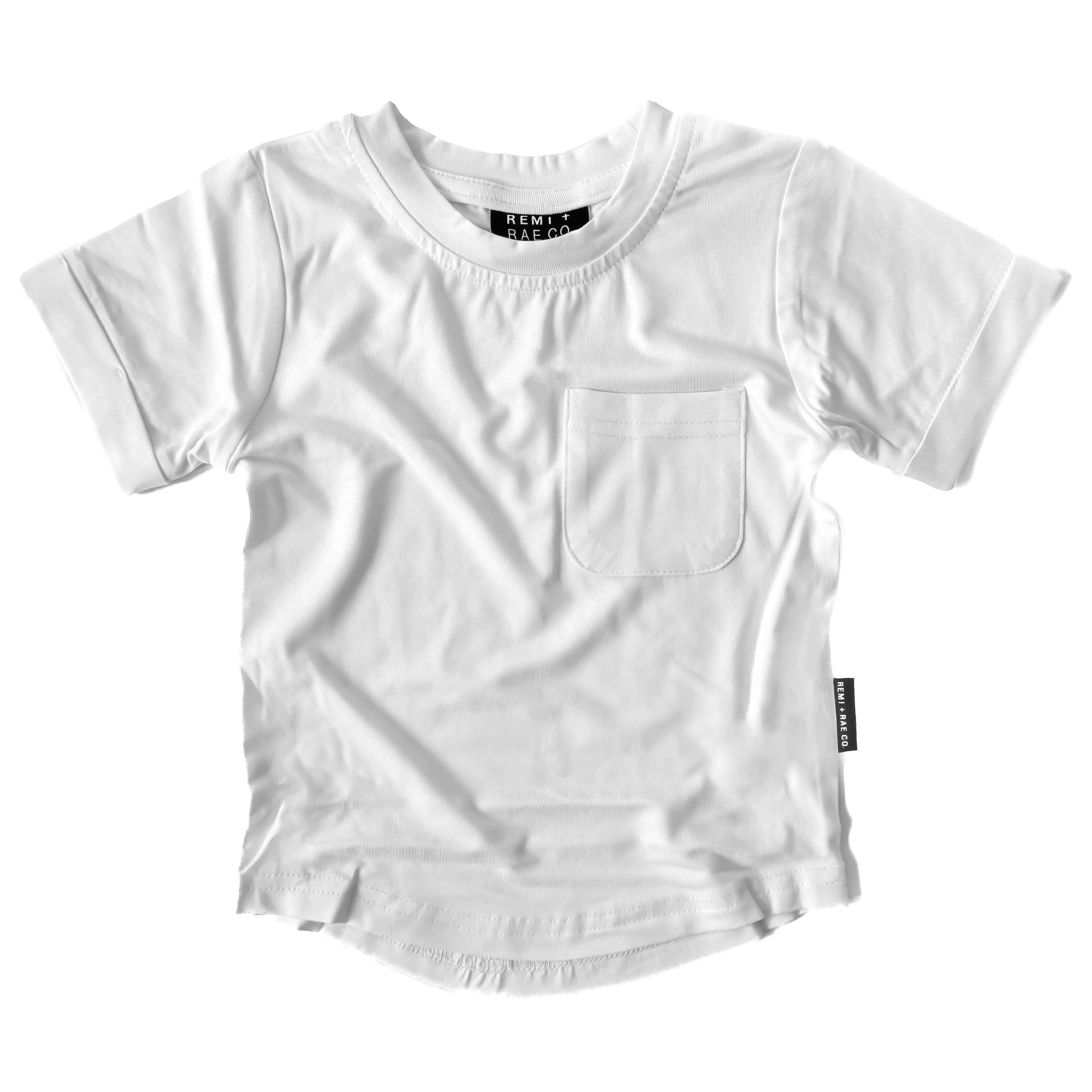 Remi + Rae Co. – Großhandel T-Shirt – Kinder – BAMBUS-TASCHEN-T-SHIRT - WEISS