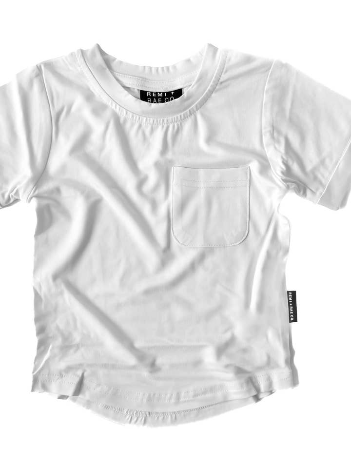 Remi + Rae Co. – Großhandel T-Shirt – Kinder – BAMBUS-TASCHEN-T-SHIRT - WEISS0