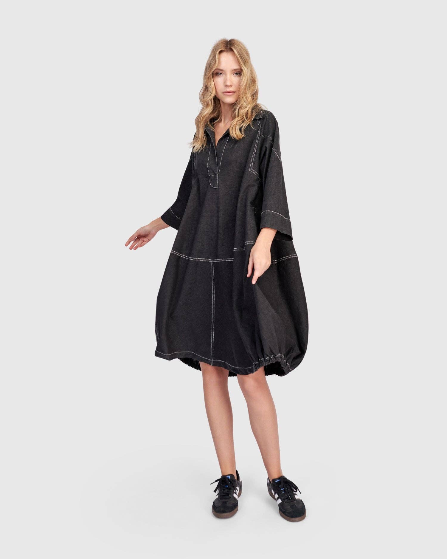 Panama Oversized Shirt Dress, Black Denim for wholesale on Faire6