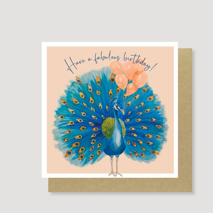 Luxury Peacock Bird Birthday Card – Hand Painted Watercolor for wholesale by Heather Trefusis Art - Greeting Cards (*US Duties Paid*)