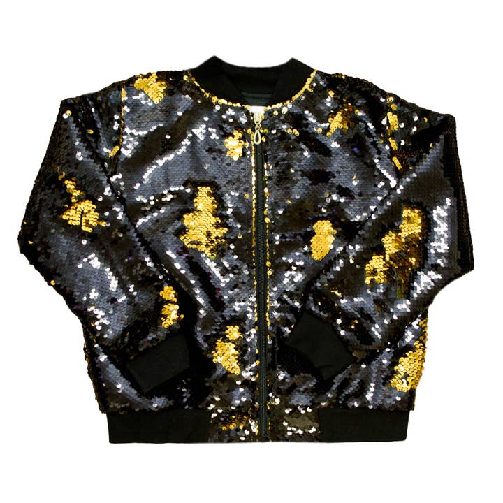 Black And Gold Flip Sequin Kid Jacket for wholesale by Belle Cher