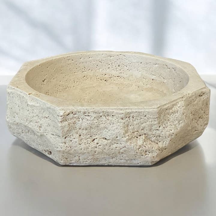 HAAND Craft - Wholesale Decorative Plate/Dish/Bowl - Travertine Marble Bowl - 11” Beige, Stone, Decorative Bowl