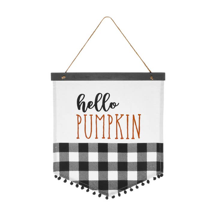 CA-4673 - Hello Pumpkin BW Fall Canvas Banner for wholesale by Collins Painting & Design
