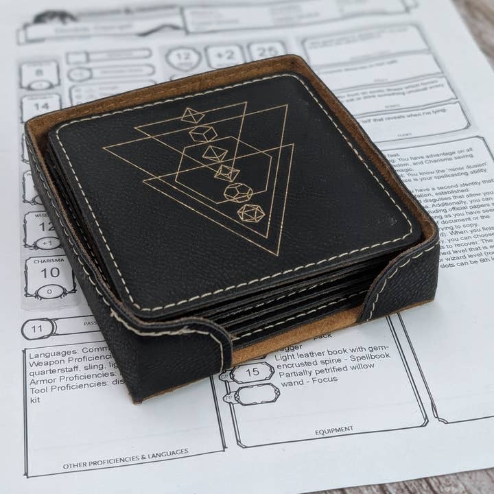 EBONWOOD - Wholesale Coasters - Arcane Geometry Coaster Set – D&D Dice Edition2