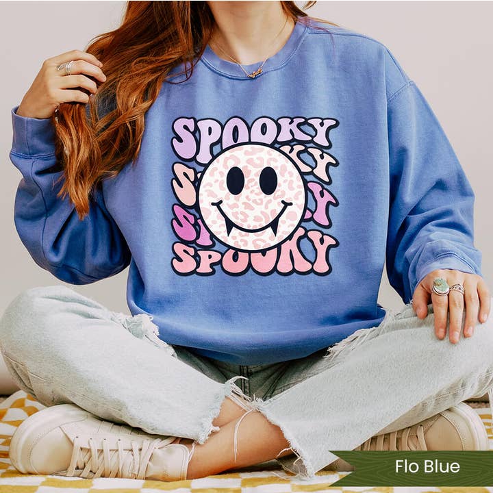 Wildflower Apparel Co. – wholesale Graphic sweatshirt – Women’s – Spooky Vampire Smiley