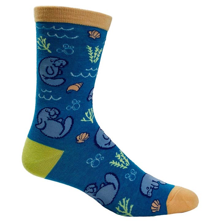 Blue Women's Save The Floaty Potatoes Socks Manatee Mermaid Sock for wholesale on Faire3