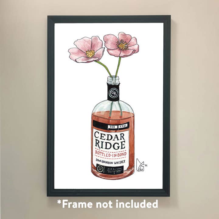 Impression artistique d'une rose sauvage de l'Iowa sur du bourbon de Cedar Ridge pour la vente par Lee McGuire Art