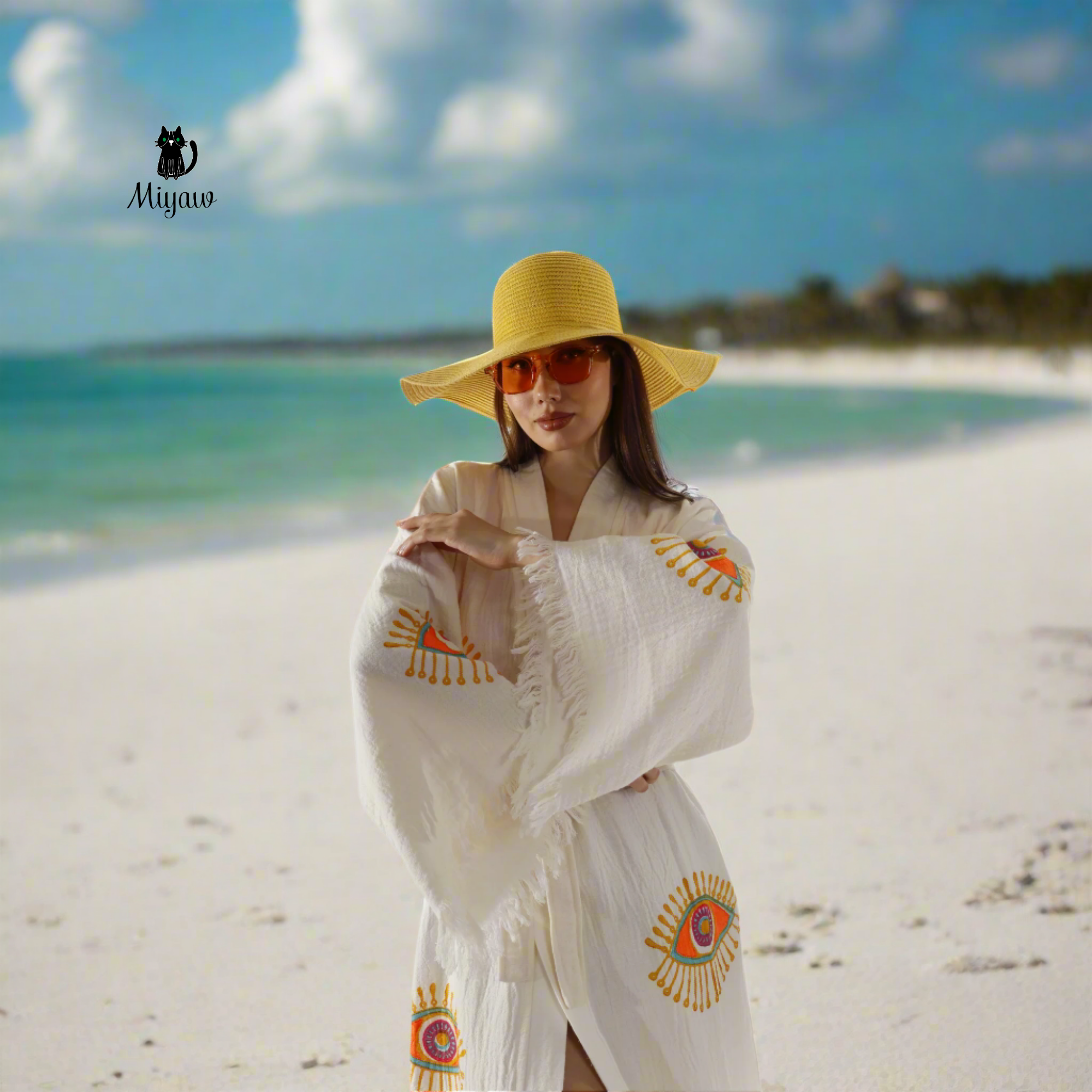 Pure & Chic, LLC - Miyawfashion - Wholesale Kimono - Women's - Wholesale Organic Cotton Duster – Neon Eye Kimono Robe2