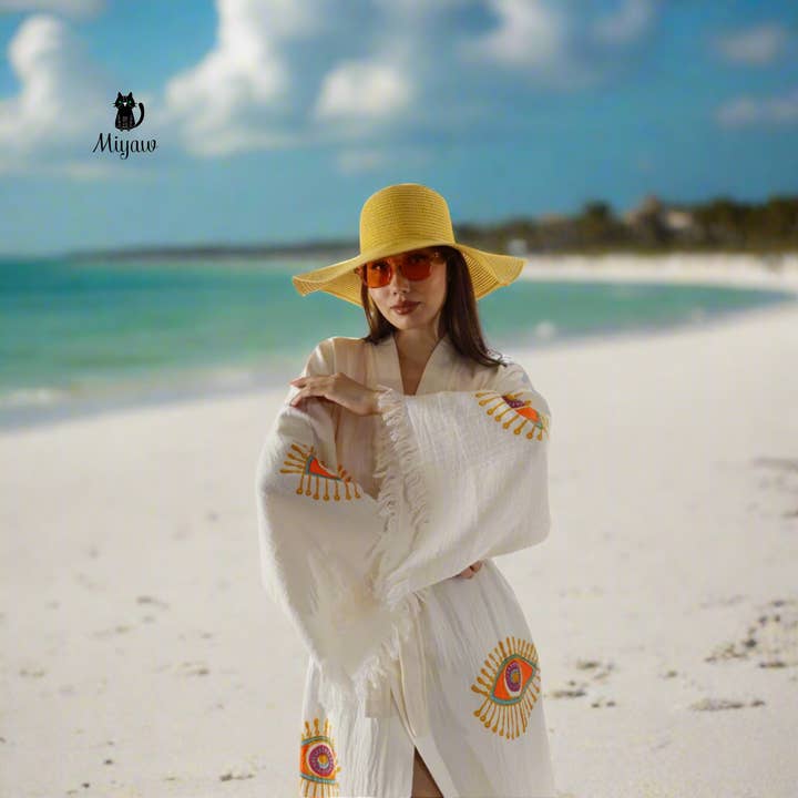 Pure & Chic, LLC - Miyawfashion - Wholesale Kimono - Women's - Wholesale Organic Cotton Duster – Neon Eye Kimono Robe2