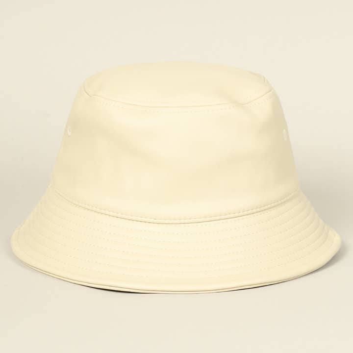 Fashion City - Wholesale Bucket hat – Women's - Plain Colored PU Leather Warm Bucket Hat7