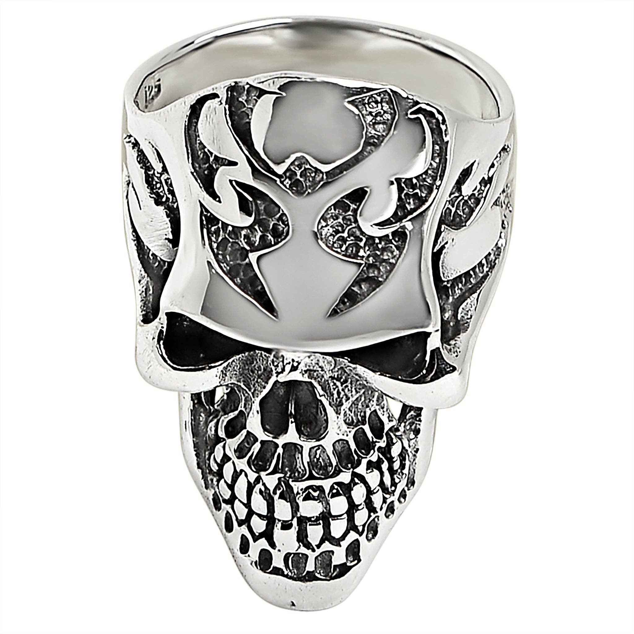 WJW – wholesale Cocktail/statement ring – Sterling Silver Flaming Skull Ring1