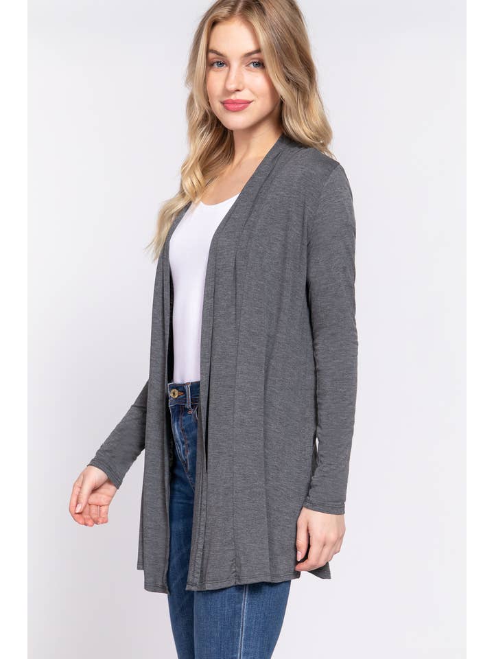 Active Basic | Active USA - Vente Cardigan – femme - Cardigan long à manches longues en jersey de rayonne ouvert sur le devant3